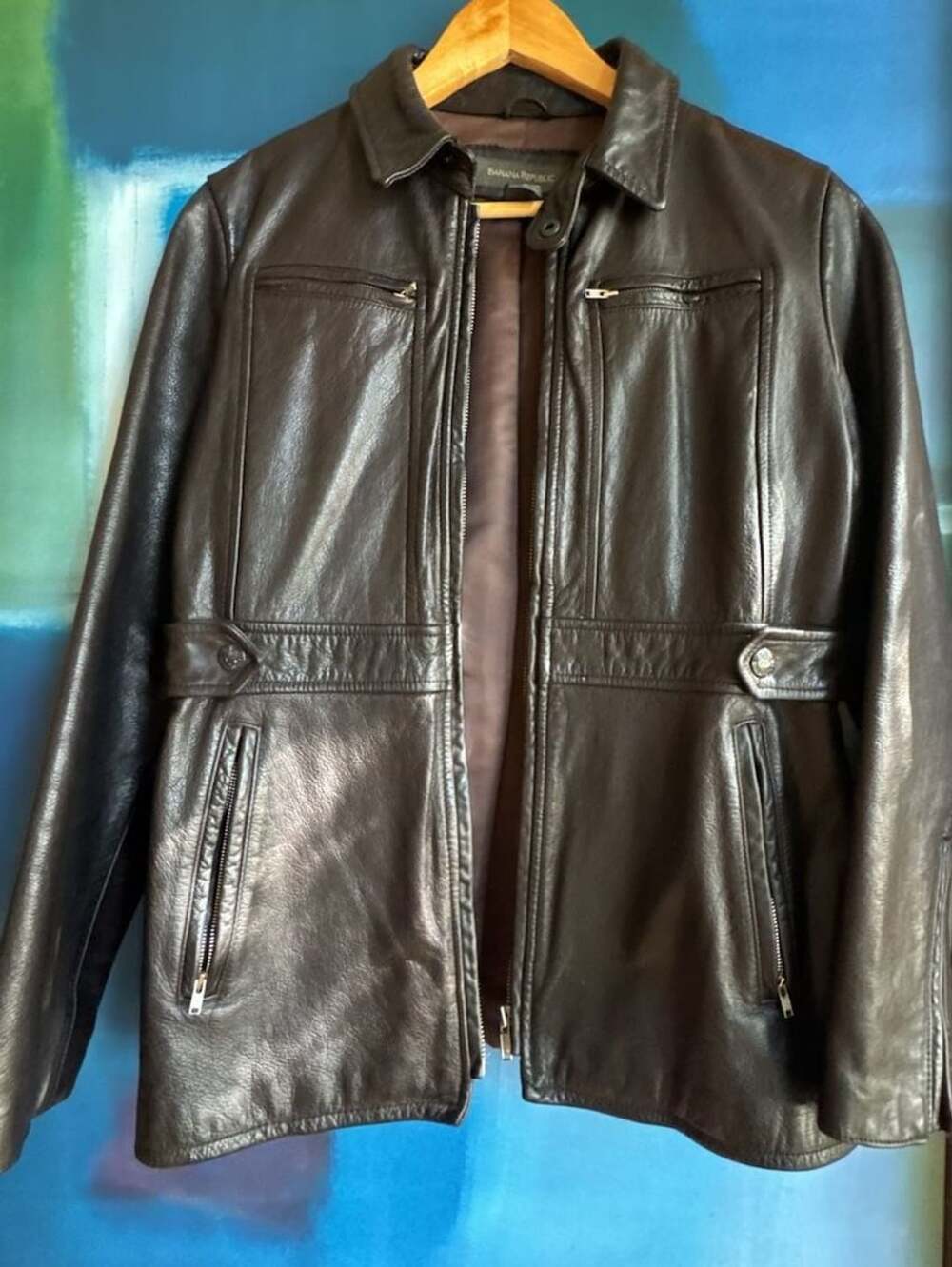 Banana Republic Leather Jacket Size M Dark Brown Zip Pockets